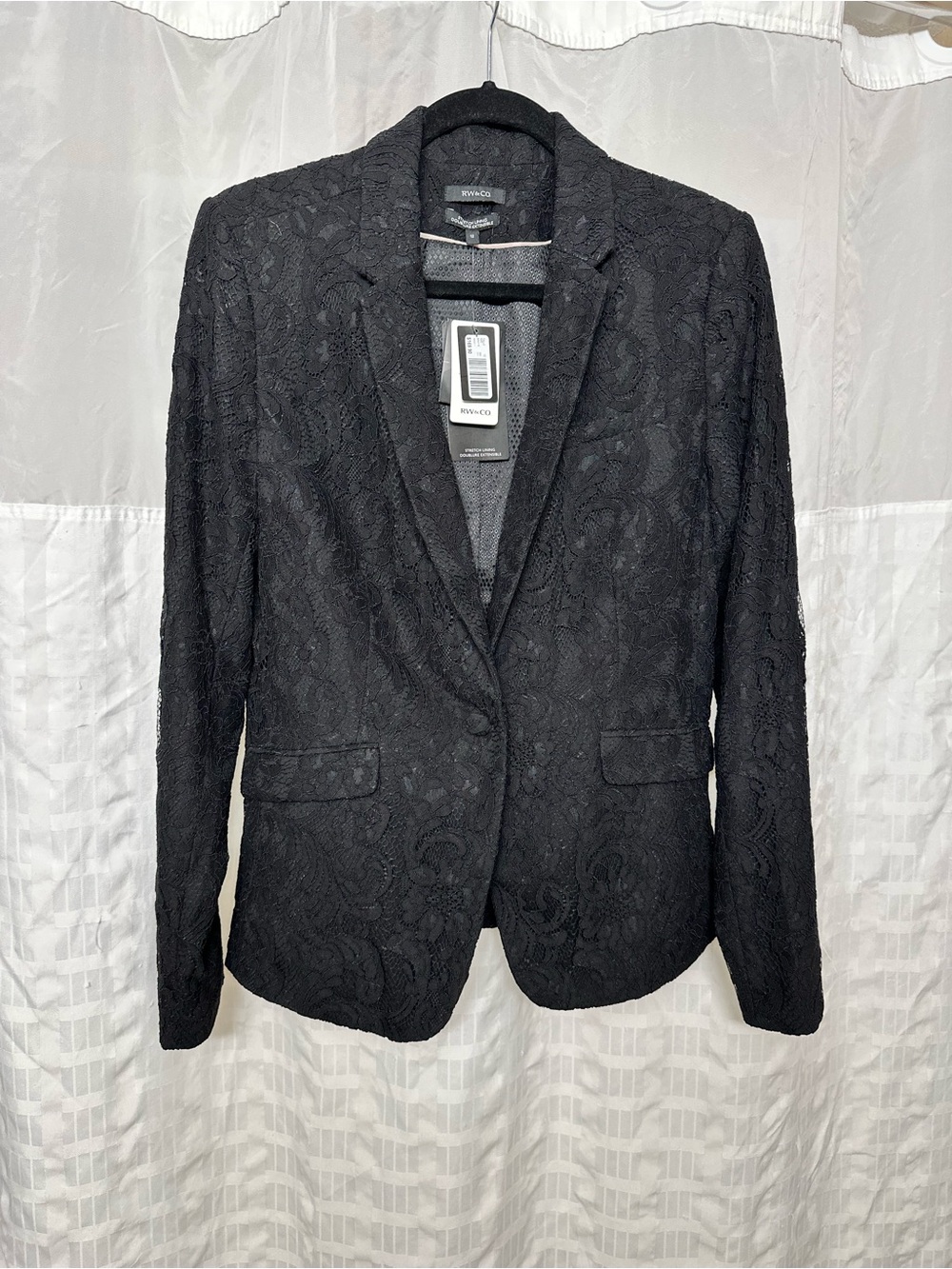 NWT RW&CO. Black Lace Blazer Jacket Coat L XL 12